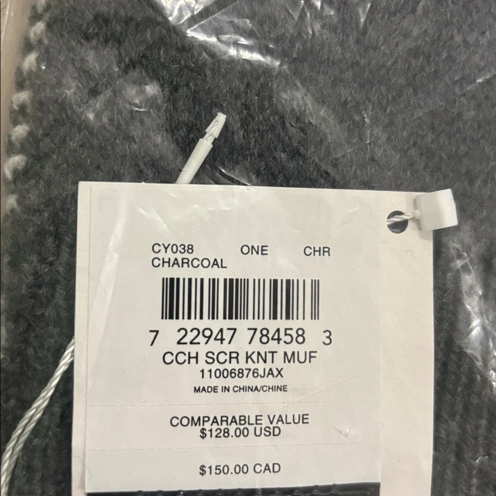 Coach Script Print Knit Muffler Gray‎ & Red Scarf NWT Unisex